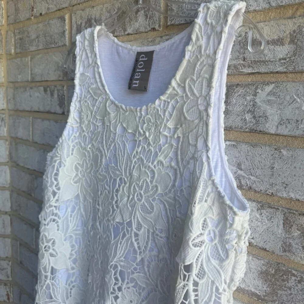 Dolan Sleeveless Cream/White Crochet Lace Layers Tank Dress Women's Size L